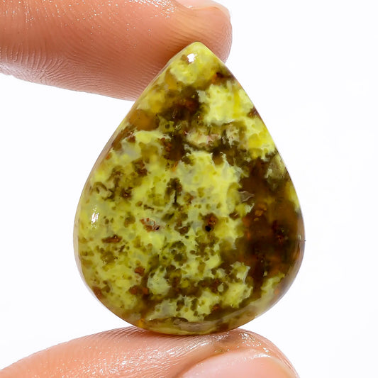 Green Opal Pear Shape Cabochon Loose Gemstone Natural 24.5 Ct. 27X21X5 mm V-4757