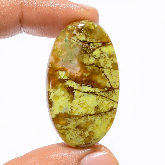 Green Opal Oval Shape Cabochon Loose Gemstone Natural 40 Ct. 38X22X5 mm V-4759