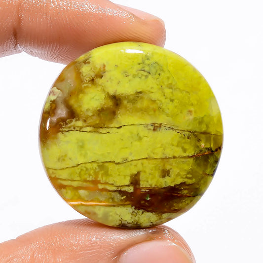 Green Opal Round Shape Cabochon Loose Gemstone Natural 40 Ct. 30X30X5 mm V-4761