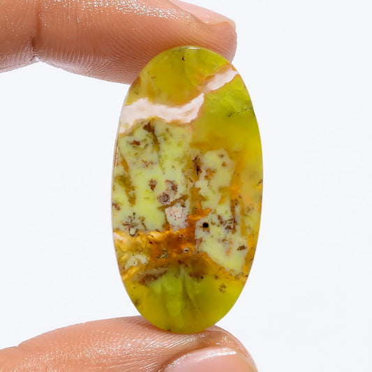 Green Opal Oval Shape Cabochon Loose Gemstone Natural 17 Ct. 34X17X2 mm V-4763