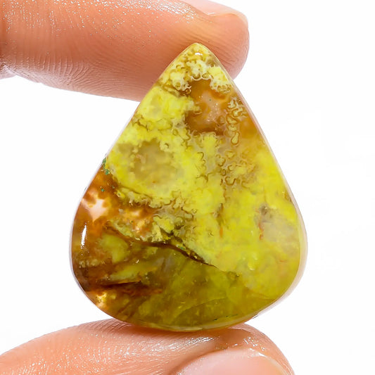 Green Opal Pear Shape Cabochon Loose Gemstone Natural 22.5 Ct. 28X23X4 mm V-4765