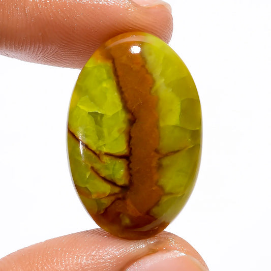 Green Opal Oval Shape Cabochon Loose Gemstone Natural 18.5 Ct. 27X17X4 mm V-4788
