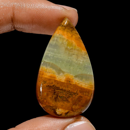 Green Calcite Pear Shape Cabochon Loose Gemstone Natural 29.5 Ct. 36X21X4 mm V-4811