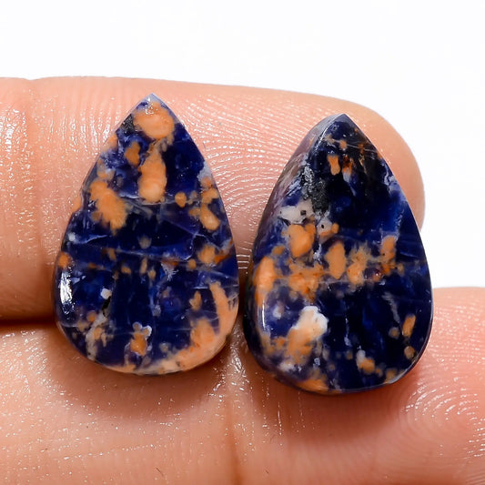 Sodalite Pear Shape Cabochon Loose Gemstone Pair Natural 12 Ct. 16X10X3 mm V-4929