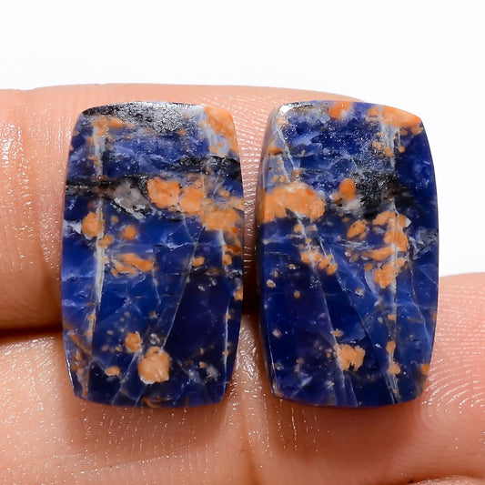 Sodalite Radiant Shape Cabochon Loose Gemstone Pair Natural 13 Ct. 18X10X2 mm V-4931