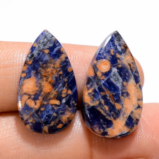 Sodalite Pear Shape Cabochon Loose Gemstone Pair Natural 18 Ct. 23X12X3 mm V-4933