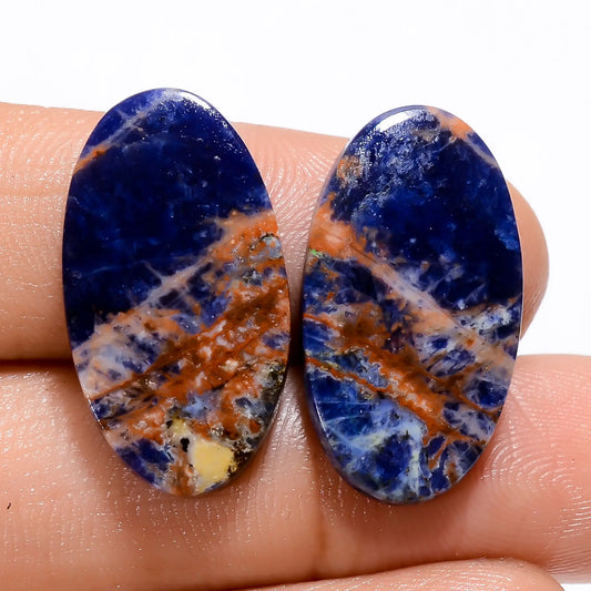 Sodalite Oval Shape Cabochon Loose Gemstone Pair Natural 21 Ct. 23X13X3 mm V-4936
