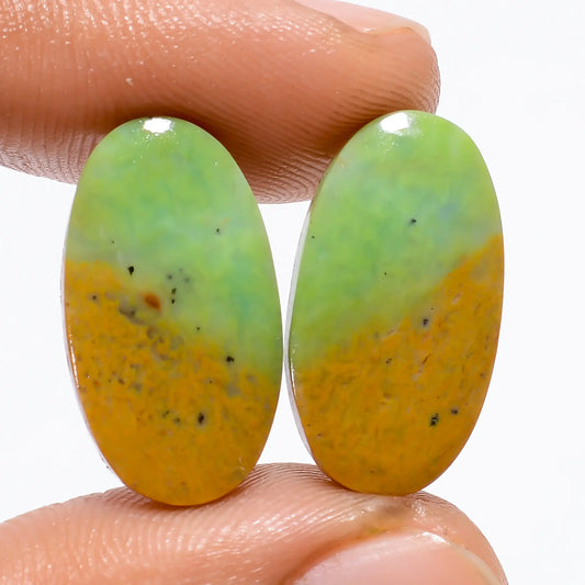 Wonderful Top Grade Quality 100% Natural Chrome Chalcedony Oval Shape Cabochon Loose Gemstone Pair For Making Earrings 12 Ct. 20X10X3 mm V-4943