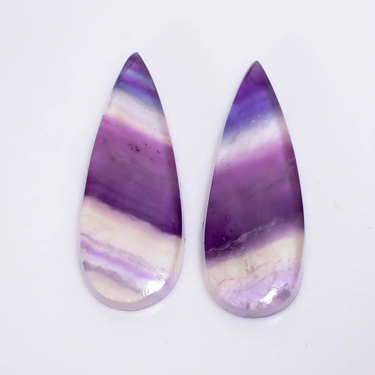 Fluorite Pear Shape Cabochon Loose Gemstone Pair Natural 14 Ct. 23X8X3 mm V-4965