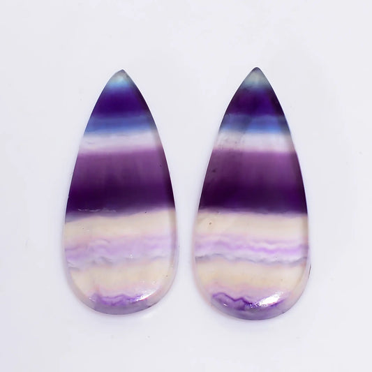 Fluorite Pear Shape Cabochon Loose Gemstone Pair Natural 24.5 Ct. 27X11X3 mm V-4966