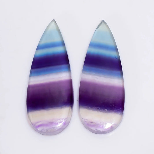Fluorite Pear Shape Cabochon Loose Gemstone Pair Natural 26.5 Ct. 30X11X3 mm V-4967