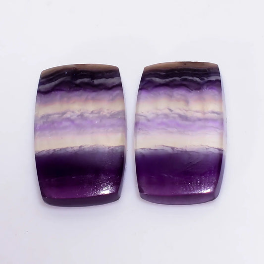 Fluorite Radiant Shape Cabochon Loose Gemstone Pair Natural 26 Ct. 19X12X4 mm V-4976