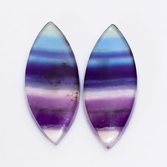 Fluorite Marquise Shape Cabochon Loose Gemstone Pair Natural 26.5 Ct. 28X11X3 mm V-4977