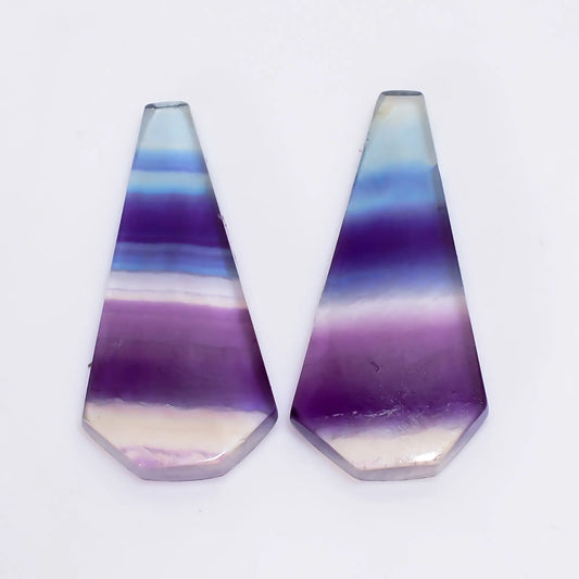 Fluorite Coffin Shape Cabochon Loose Gemstone Pair Natural 22.5 Ct. 27X12X3 mm V-4982