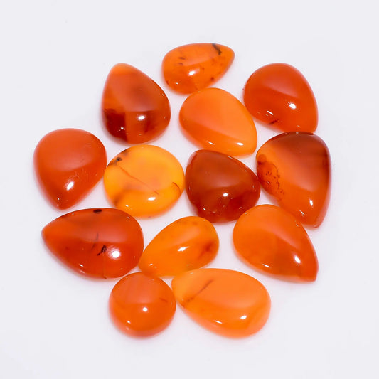 Carnelian Mix Shape Shape Cabochon Loose Gemstone 13 Pcs Lot 97 Ct. 10X10 18X13 mm V-4983