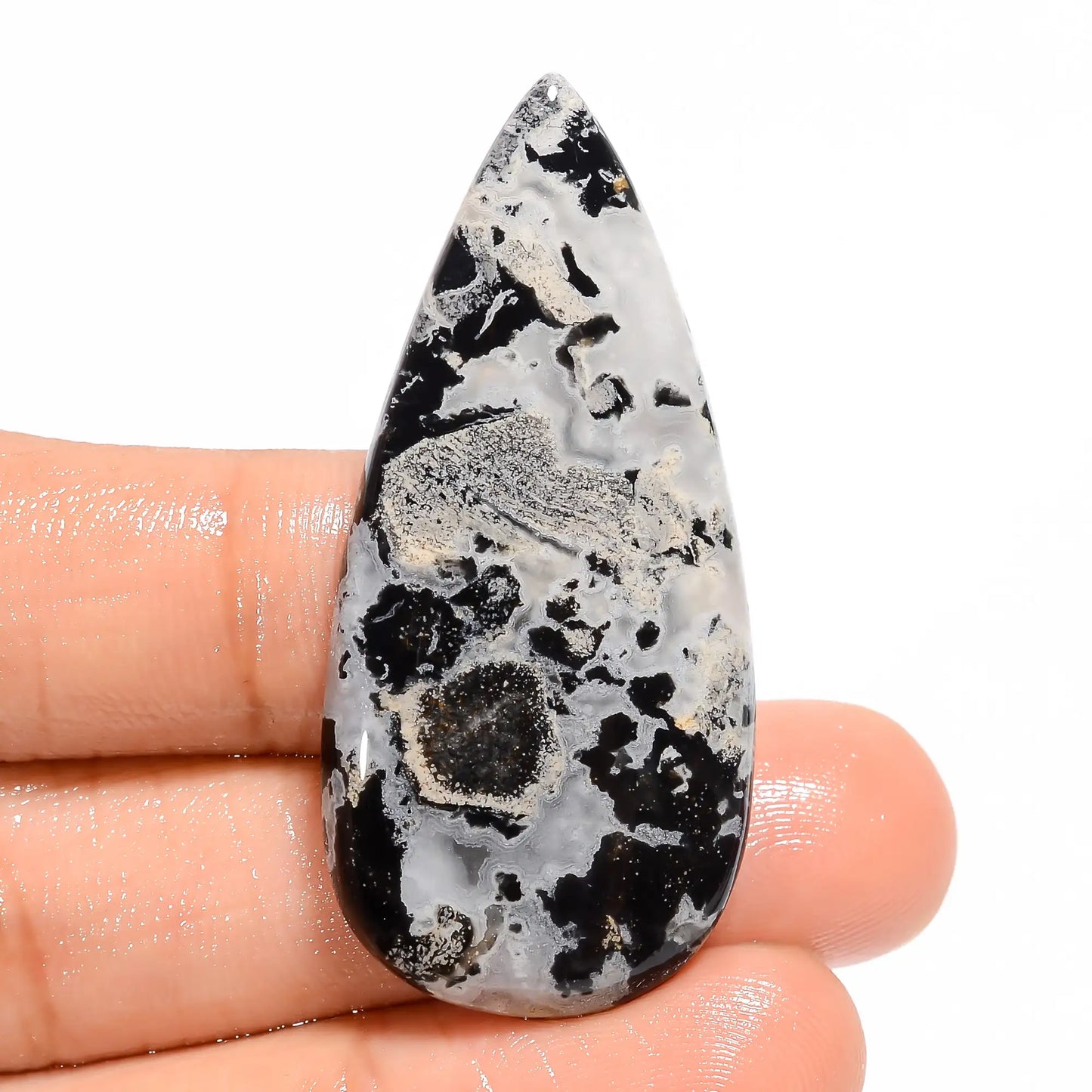 Black Septarian Pear Shape Cabochon Loose Gemstone Natural 42.5 Ct. 45X21X5 mm V-5037