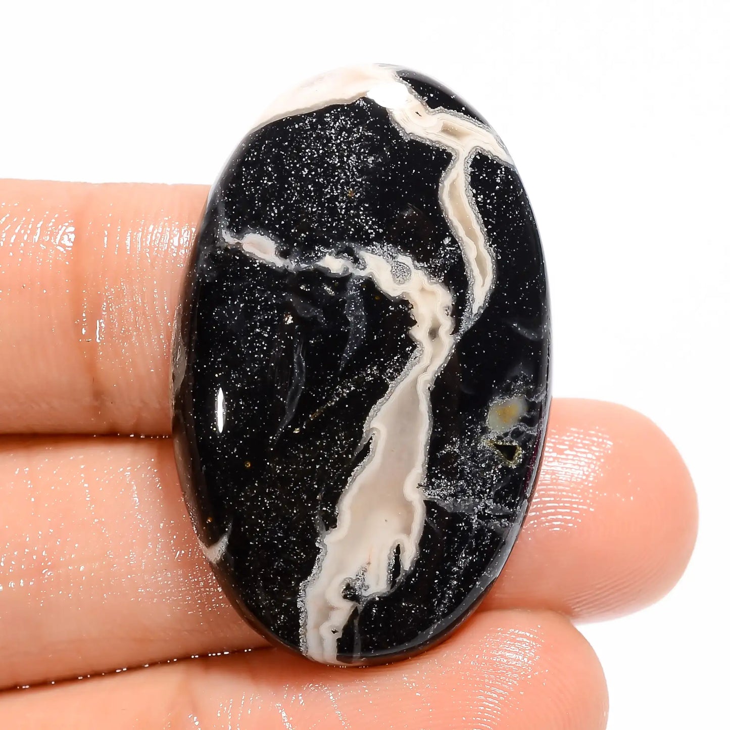 Black Septarian Oval Shape Cabochon Loose Gemstone Natural 42 Ct. 35X22X6 mm V-5038