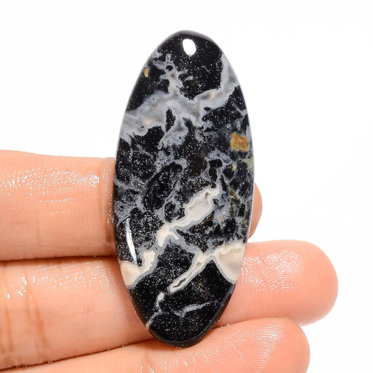 Black Septarian Oval Shape Cabochon Loose Gemstone Natural 48.5 Ct. 47X21X6 mm V-5039