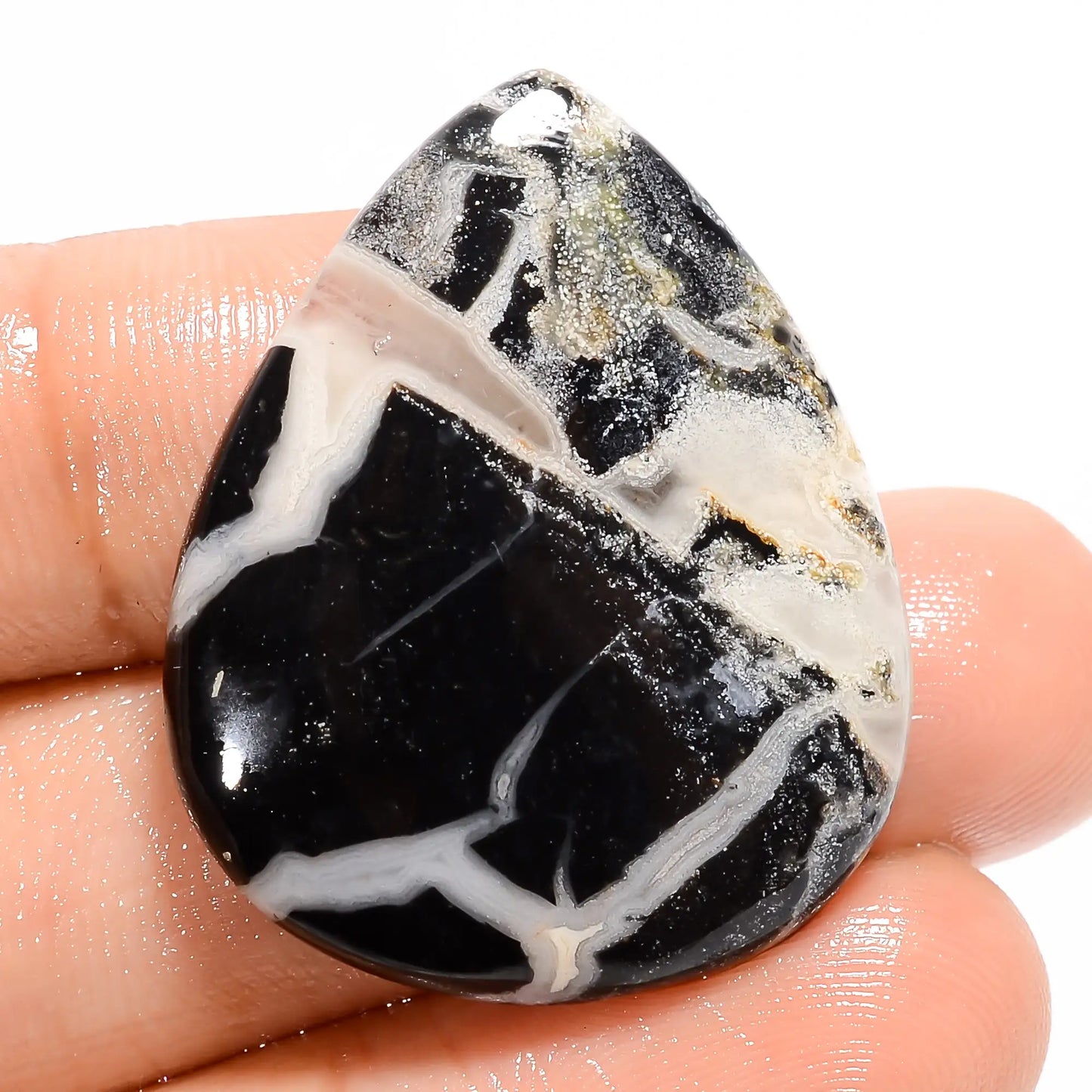 Black Septarian Pear Shape Cabochon Loose Gemstone Natural 35 Ct. 31X25X5 mm V-5040