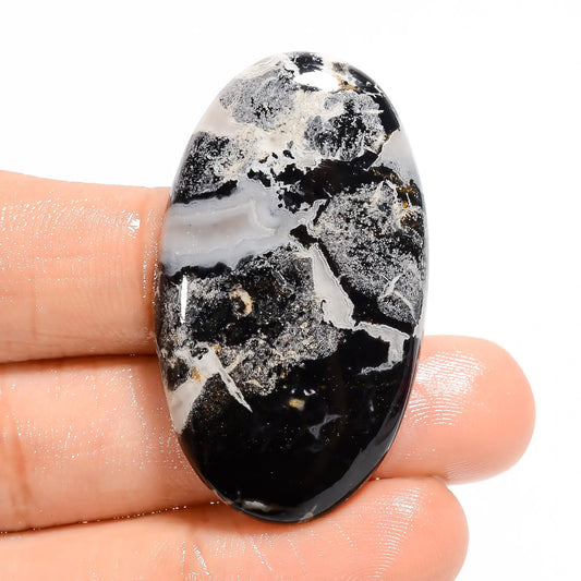 Black Septarian Oval Shape Cabochon Loose Gemstone Natural 58.5 Ct. 41X24X6 mm V-5041
