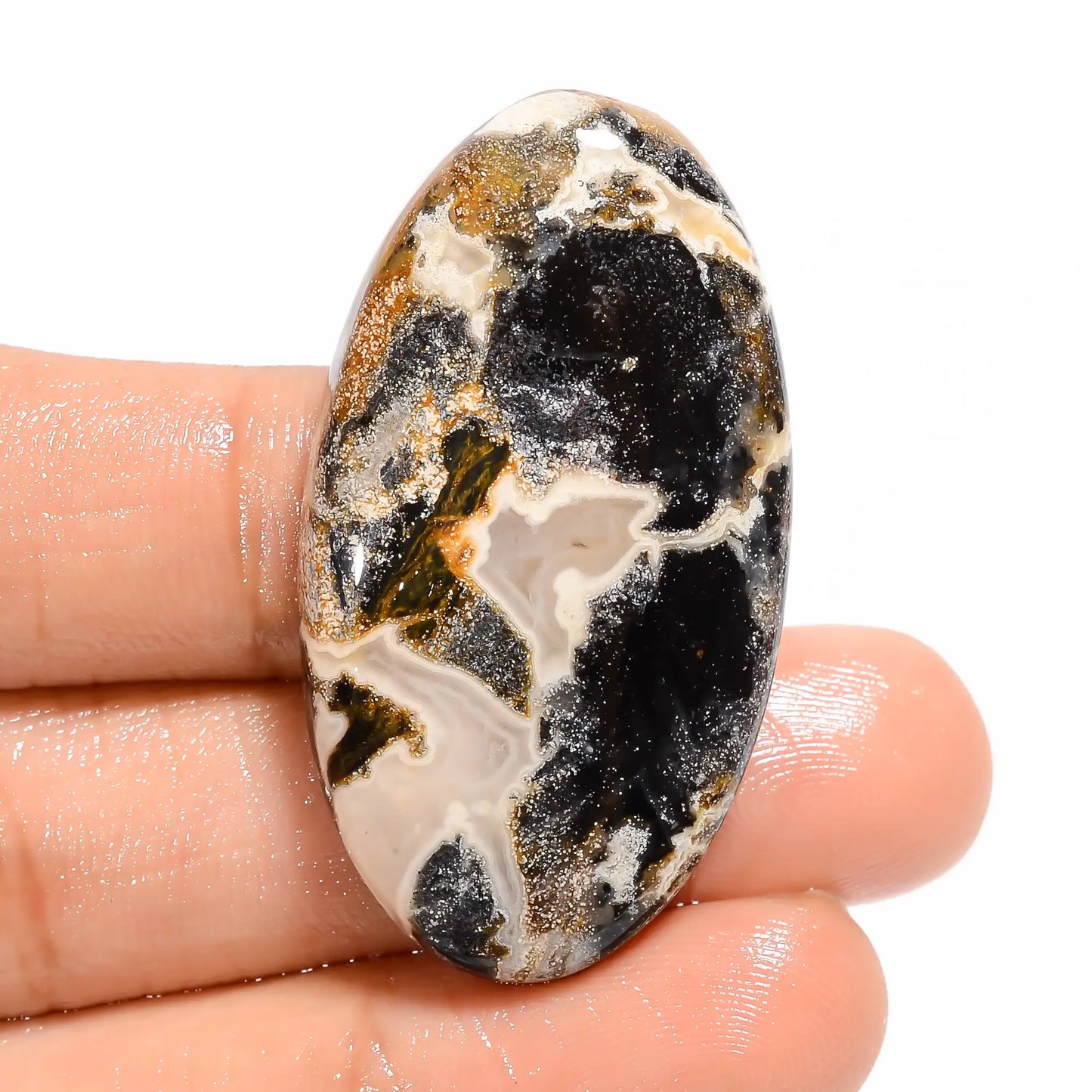 Black Septarian Oval Shape Cabochon Loose Gemstone Natural 57.5 Ct. 41X23X7 mm V-5042