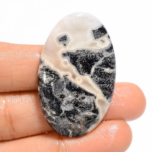 Black Septarian Oval Shape Cabochon Loose Gemstone Natural 55 Ct. 40X25X6 mm V-5044
