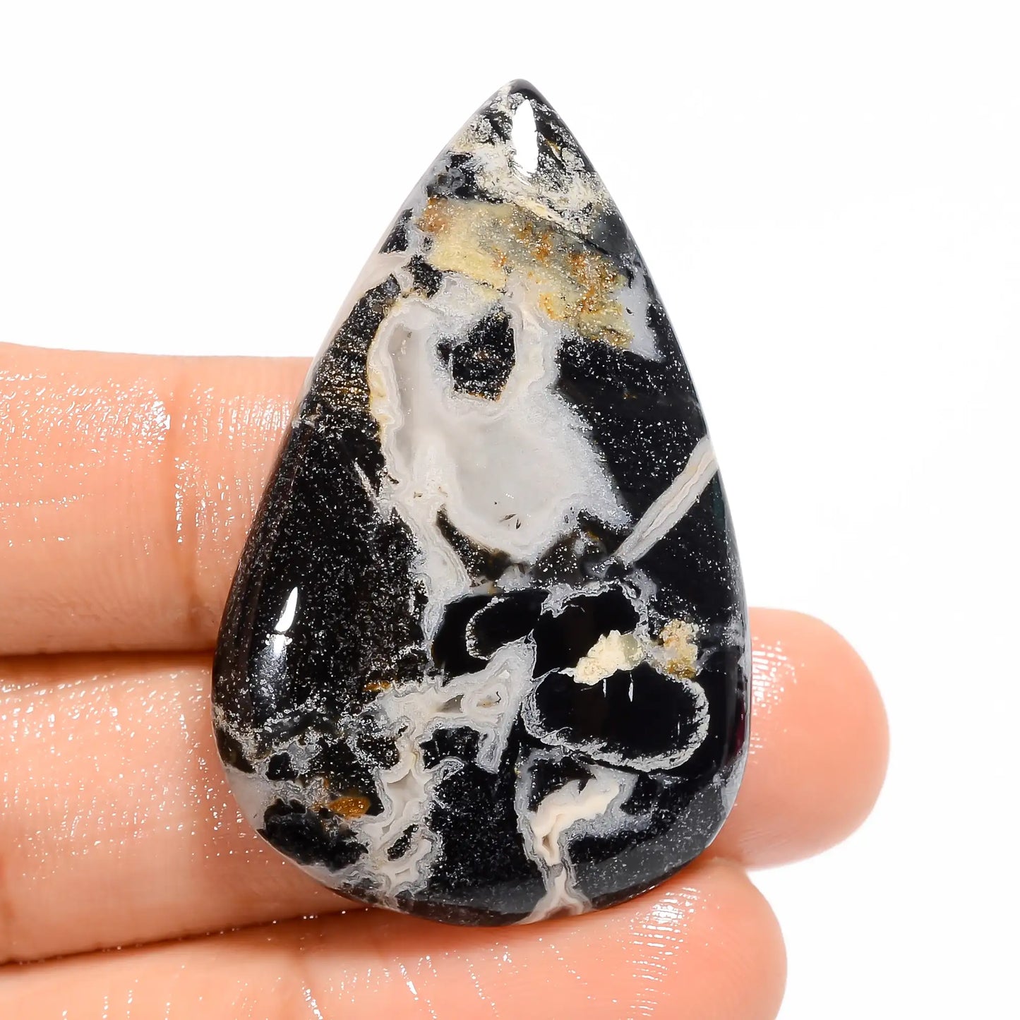 Black Septarian Pear Shape Cabochon Loose Gemstone Natural 59 Ct. 42X27X7 mm V-5045