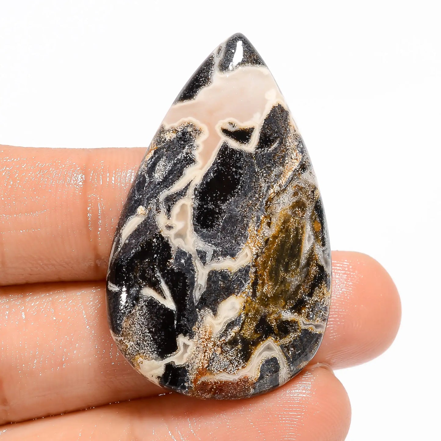 Black Septarian Pear Shape Cabochon Loose Gemstone Natural 50 Ct. 40X25X5 mm V-5046
