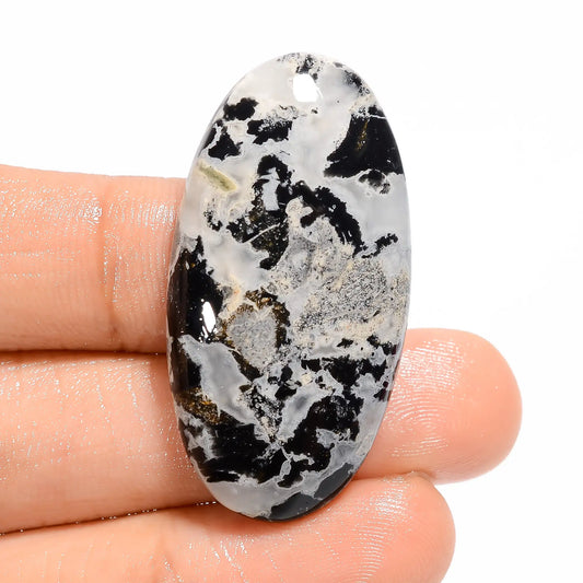 Black Septarian Oval Shape Cabochon Loose Gemstone Natural 47 Ct. 38X20X6 mm V-5047