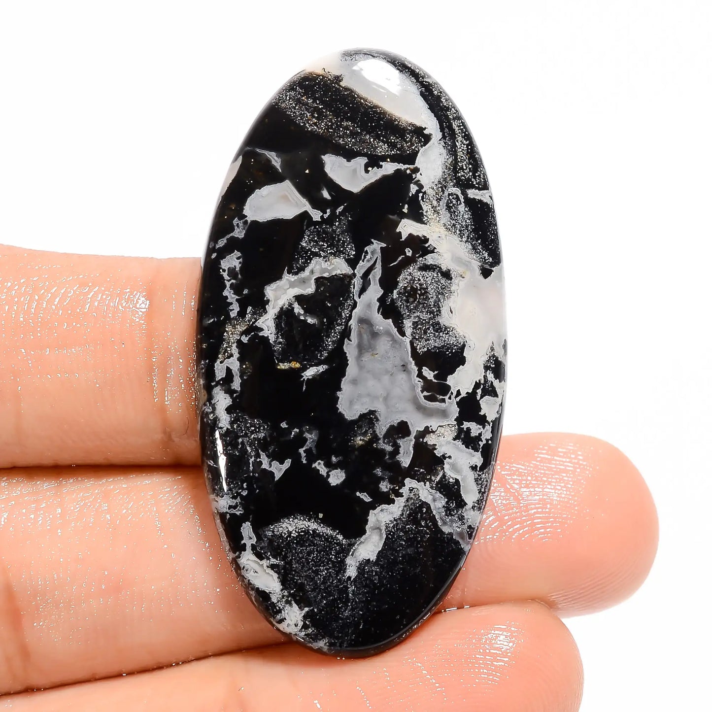 Black Septarian Oval Shape Cabochon Loose Gemstone Natural 38 Ct. 42X22X4 mm V-5050
