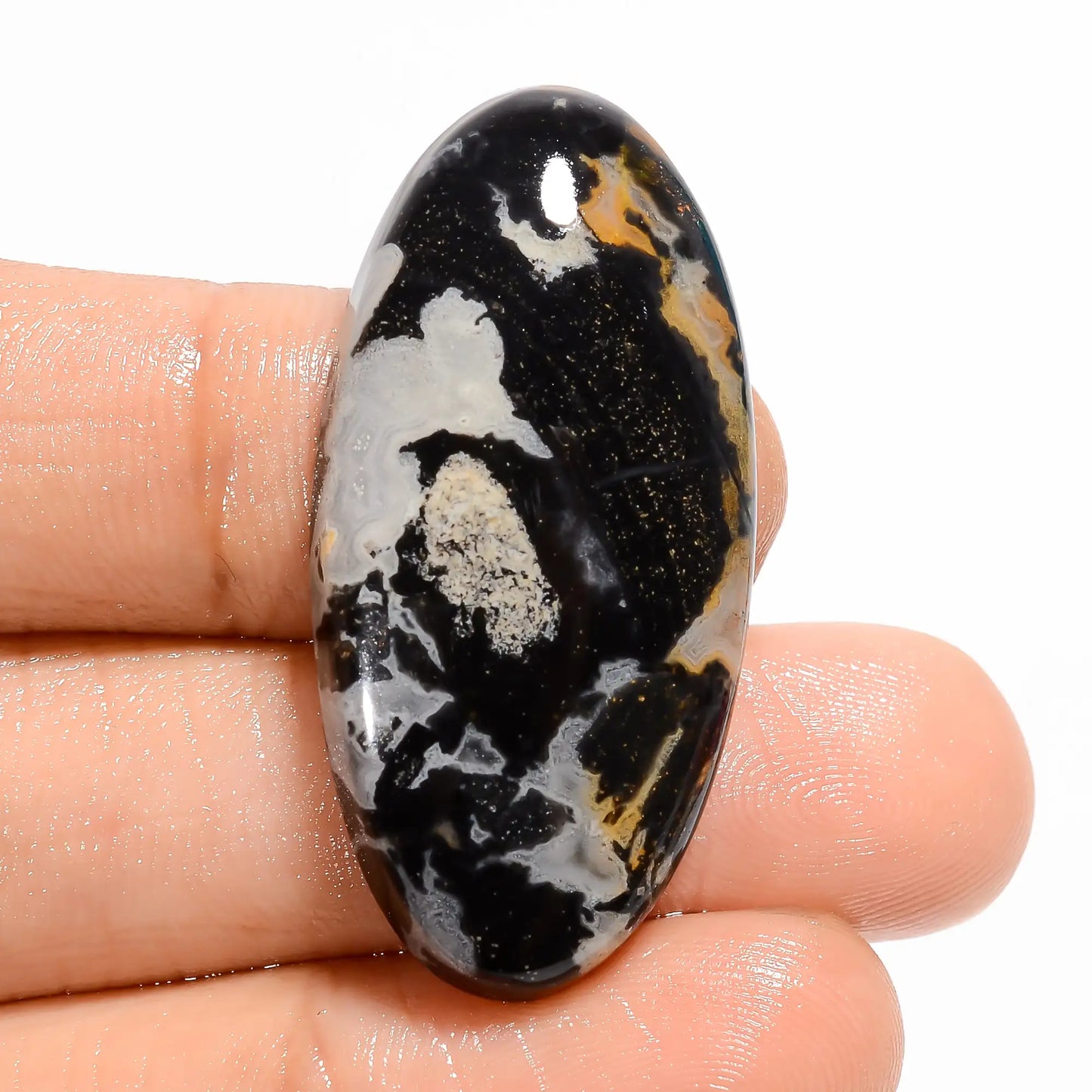 Black Septarian Oval Shape Cabochon Loose Gemstone Natural 40.5 Ct. 37X17X6 mm V-5053
