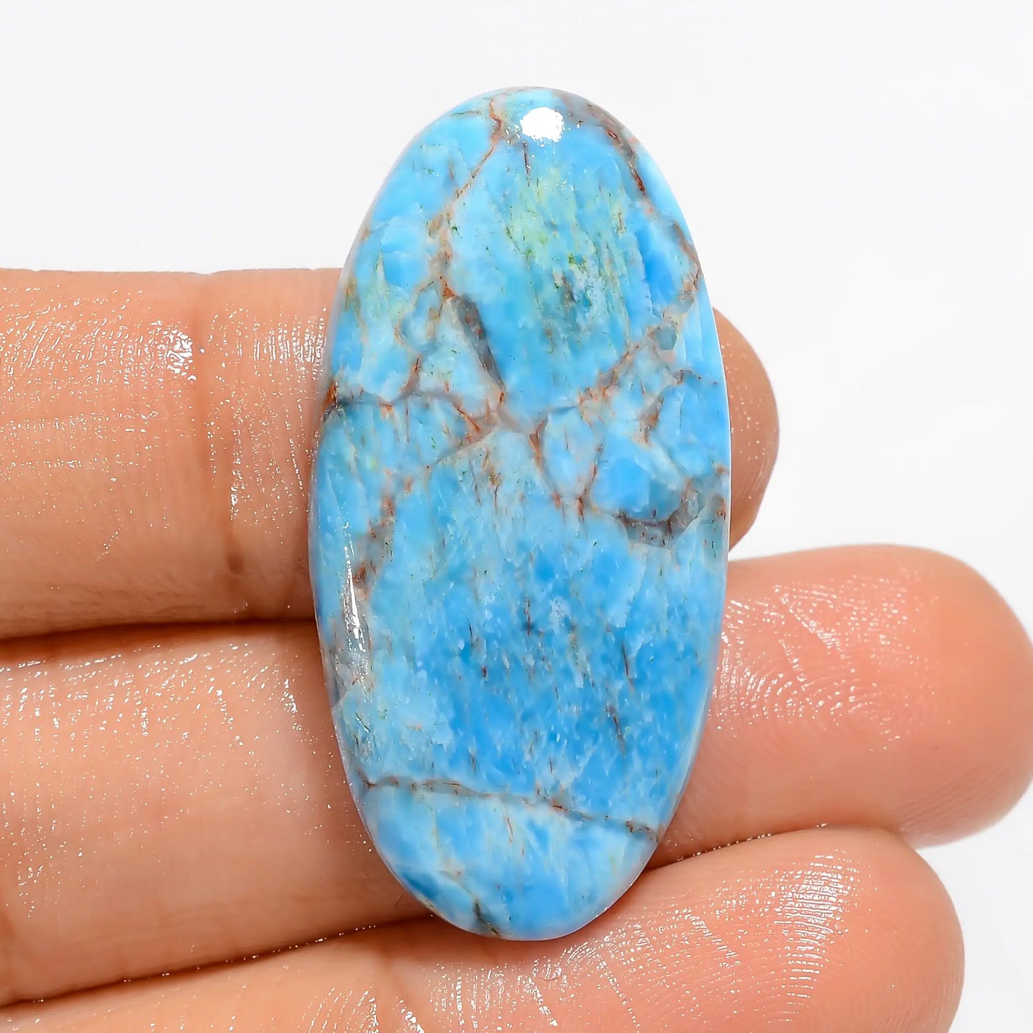 Neon Blue Apatite Oval Shape Cabochon Loose Gemstone Natural 31 Ct. 34X17X5 mm V-5126