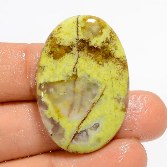 Green Opal Oval Shape Cabochon Loose Gemstone Natural 35 Ct. 34X22X5 mm V-5153