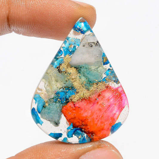 Copper Epoxy Pear Shape Cabochon Loose Gemstone 29 Ct. 34X26X5 mm V-5160