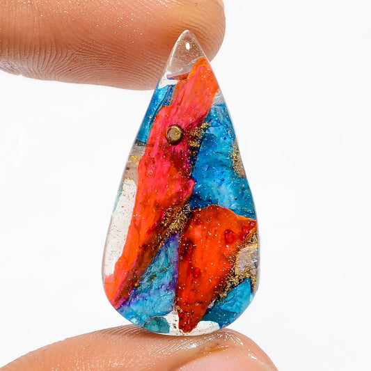 Copper Epoxy Pear Shape Cabochon Loose Gemstone 14 Ct. 29X15X5 mm V-5162