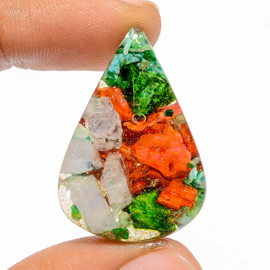 Copper Epoxy Pear Shape Cabochon Loose Gemstone 26 Ct. 32X22X7 mm V-5163