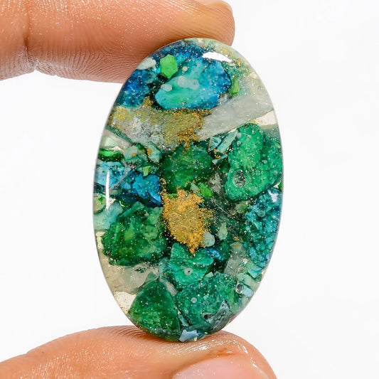 Copper Epoxy Oval Shape Cabochon Loose Gemstone 35 Ct. 34X21X6 mm V-5164