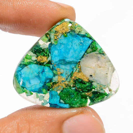 Copper Epoxy Heart Shape Cabochon Loose Gemstone 31 Ct. 27X32X5 mm V-5166