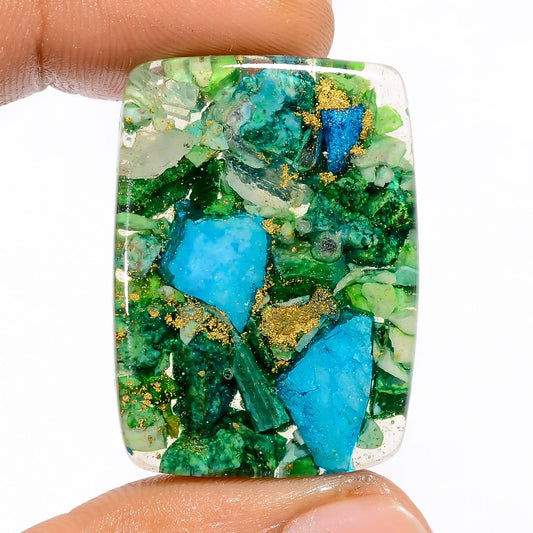 Copper Epoxy Radiant Shape Cabochon Loose Gemstone 40 Ct. 33X24X5 mm V-5167