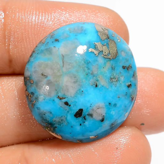 Irani Turquoise Round Shape Cabochon Loose Gemstone Natural 34.5 Ct. 22X22X7 mm V-5257
