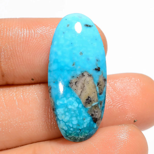 Irani Turquoise Oval Shape Cabochon Loose Gemstone Natural 19.5 Ct. 27X12X6 mm V-5259