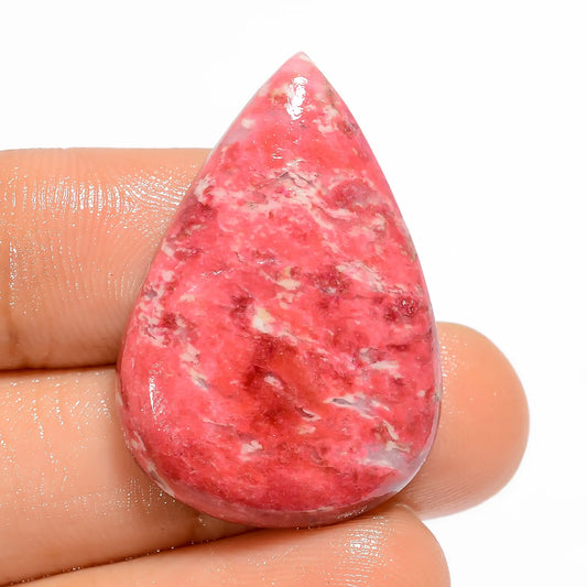 Pink Thulite Pear Shape Cabochon Loose Gemstone Natural 33.5 Ct. 31X21X5 mm V-5270
