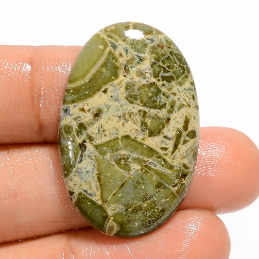 Green Brecciated Jasper Oval Shape Cabochon Loose Gemstone Natural 29.5 Ct. 32X21X4 mm V-5317