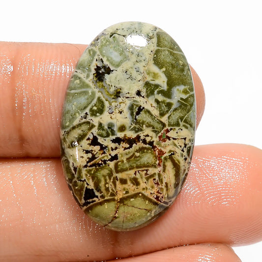 Green Brecciated Jasper Oval Shape Cabochon Loose Gemstone Natural 18.5 Ct. 27X17X4 mm V-5320