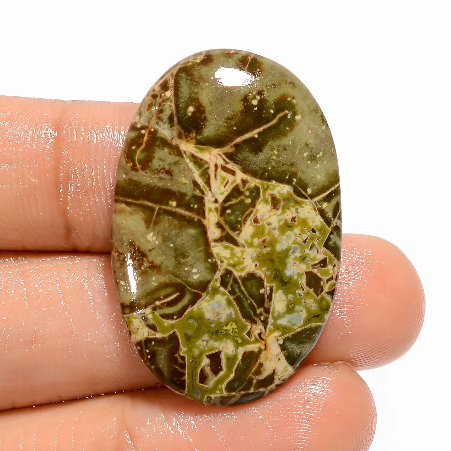 Green Brecciated Jasper Oval Shape Cabochon Loose Gemstone Natural 31 Ct. 34X22X4 mm V-5321