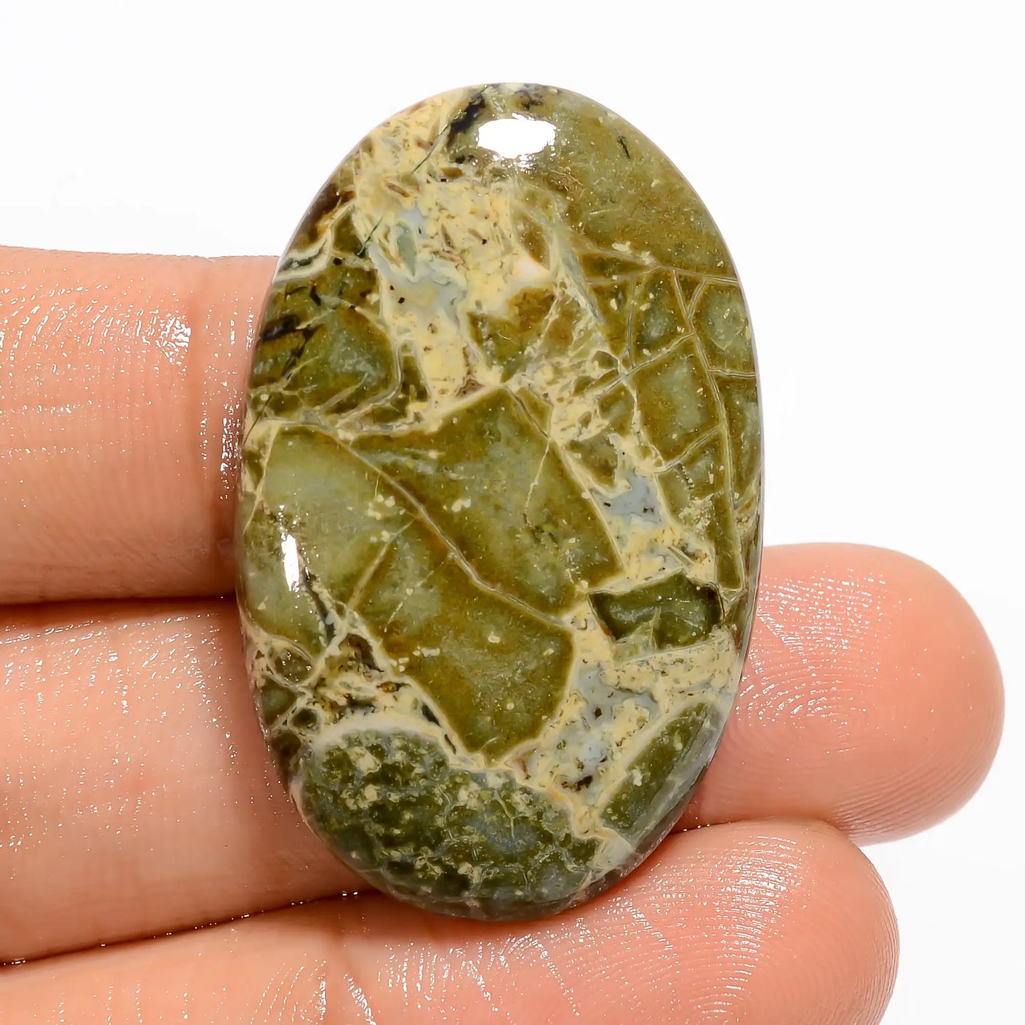 Green Brecciated Jasper Oval Shape Cabochon Loose Gemstone Natural 46.5 Ct. 36X23X5 mm V-5323
