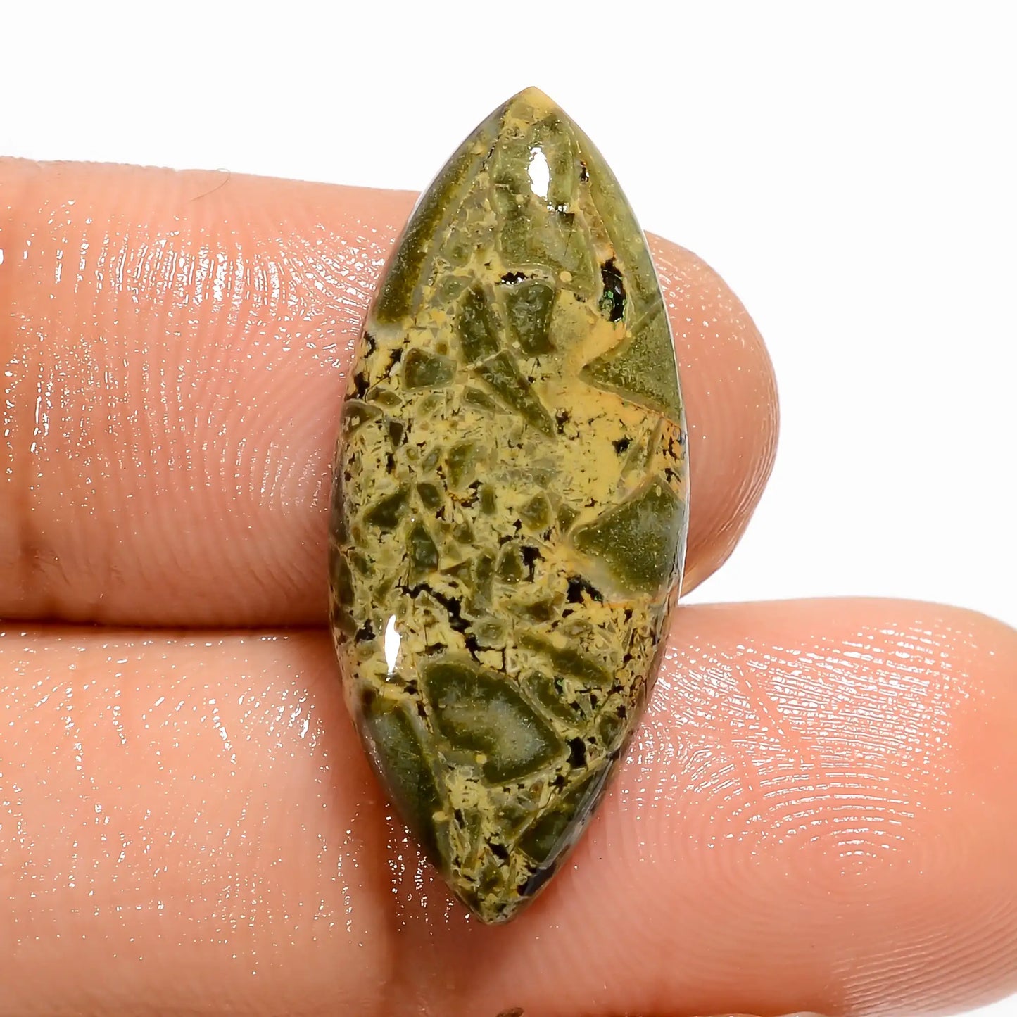 Green Brecciated Jasper Marquise Shape Cabochon Loose Gemstone Natural 11.5 Ct. 26X11X4 mm V-5327