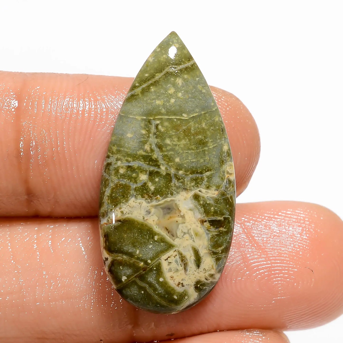 Green Brecciated Jasper Pear Shape Cabochon Loose Gemstone Natural 15 Ct. 28X14X4 mm V-5328