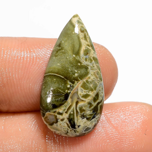Green Brecciated Jasper Pear Shape Cabochon Loose Gemstone Natural 10.5 Ct. 23X12X4 mm V-5330