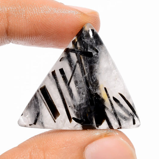 Black Rutile Quartz Triangle Shape Cabochon Loose Gemstone Natural 40.5 Ct. 29X29X7 mm V-5404
